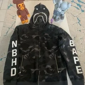 トップス NEIGHBORHOOD A BATHING APE hoodie BAPE x Neighborhood Two Face Half Zip Pullover Hoodie Black